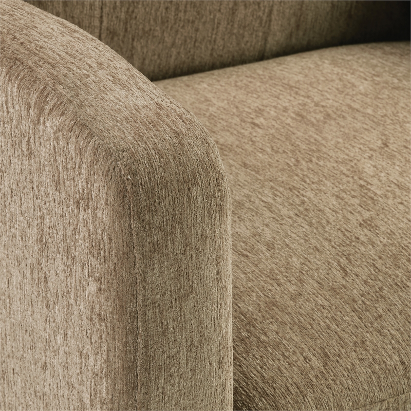 Pemberly Row Loveseat in Taupe Fabric with Medium Espresso Finished Legs