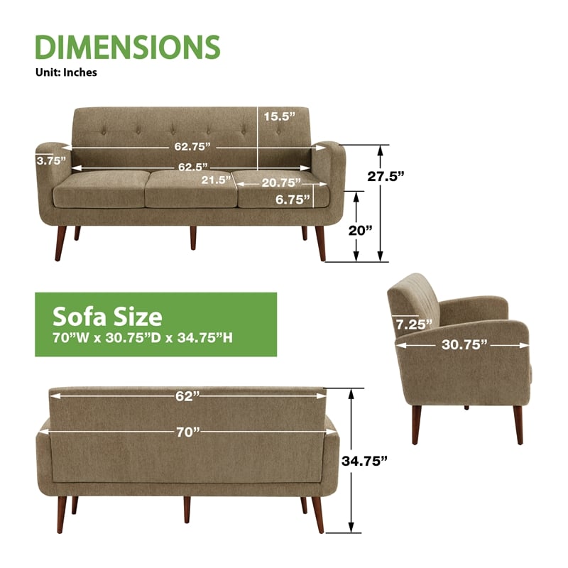 Pemberly Row Loveseat in Taupe Fabric with Medium Espresso Finished Legs