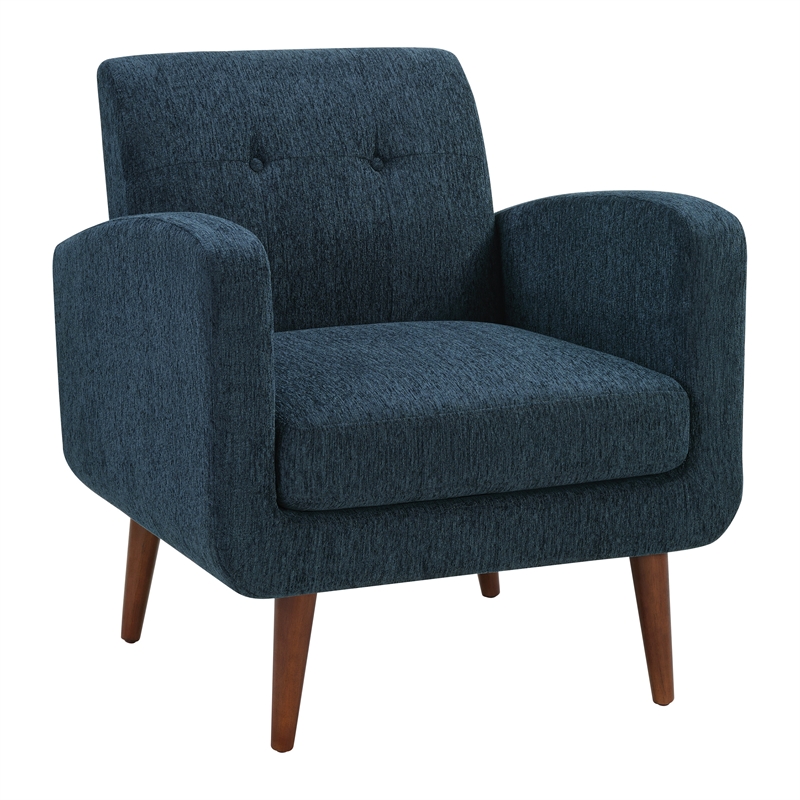 Pemberly Row Arm Chair in Navy Fabric with Medium Espresso Finished Legs