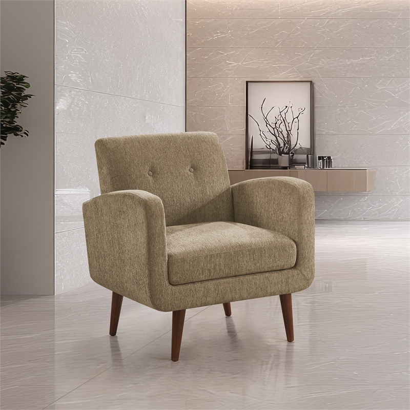 Pemberly Row Arm Chair in Taupe Fabric with Medium Espresso Finished Legs