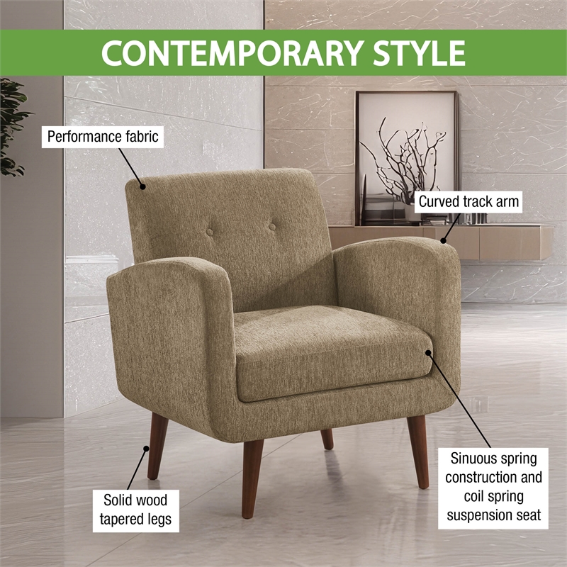 Pemberly Row Arm Chair in Taupe Fabric with Medium Espresso Finished Legs