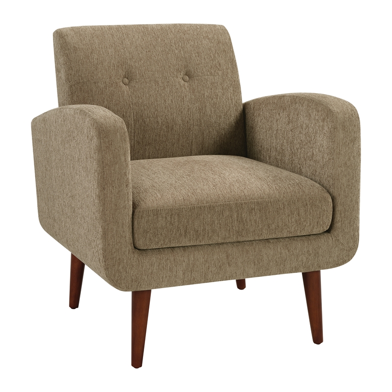 Pemberly Row Arm Chair in Taupe Fabric with Medium Espresso Finished Legs