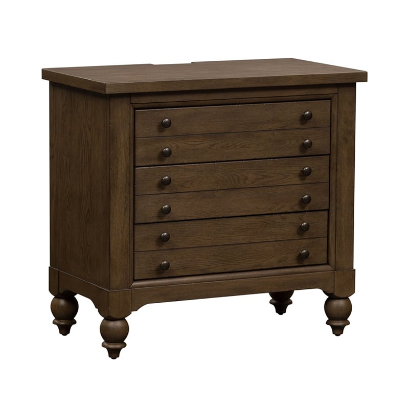 Pemberly Row Bedside Chest with AC and USB Charging Station in Dusty Taupe