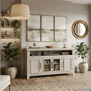 Pemberly Row Contemporary 60&quot TV Console in White Wash Finish