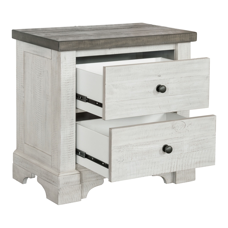 Pemberly Row Contemporary Distressed 2 Drawer Nightstand in White