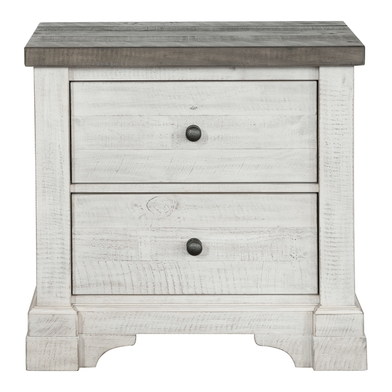 Pemberly Row Contemporary Distressed 2 Drawer Nightstand in White