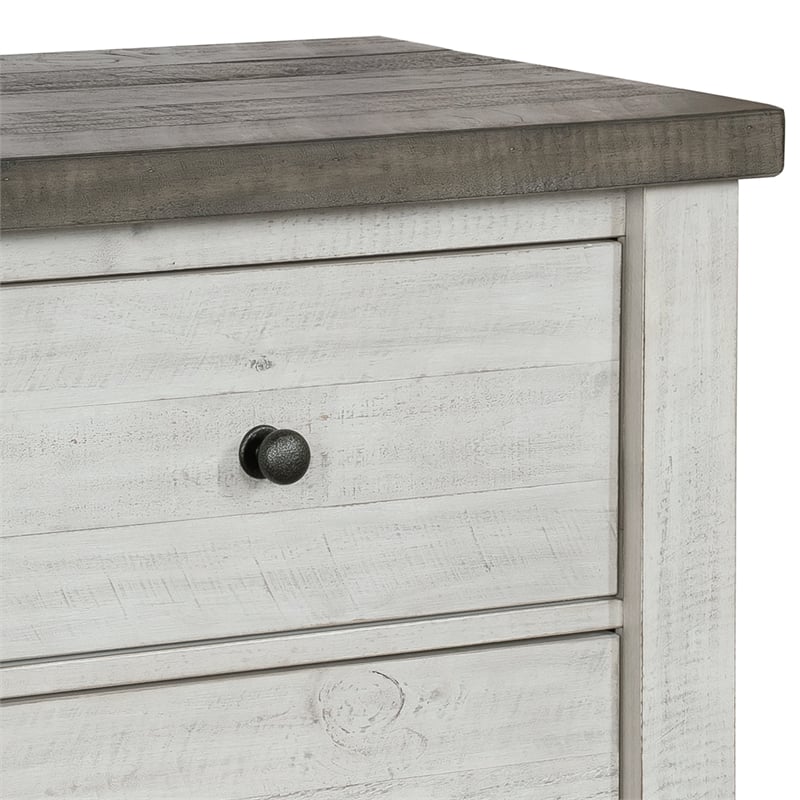 Pemberly Row Contemporary Distressed 2 Drawer Nightstand in White