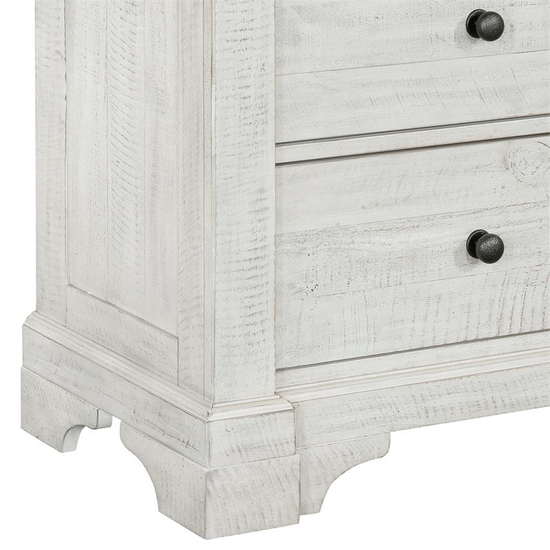 Pemberly Row Contemporary Distressed 2 Drawer Nightstand in White