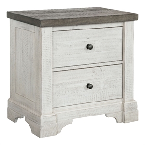 Pemberly Row Contemporary Distressed 2 Drawer Nightstand in White