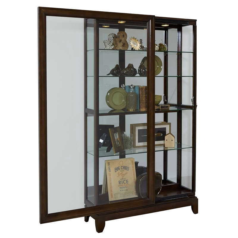 Pemberly Row 5 Shelf Curio Cabinet with Sliding Door in Chocolate Cherry