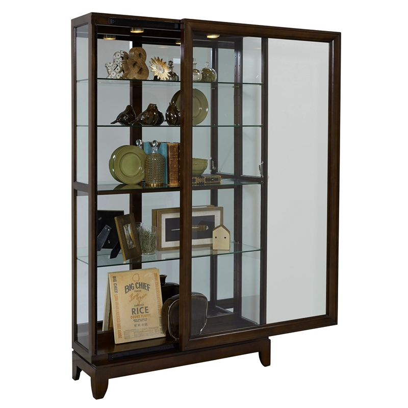 Pemberly Row 5 Shelf Curio Cabinet with Sliding Door in Chocolate Cherry