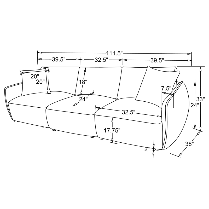 Pemberly Row Chenille Upholstered Modular Lounge Sofa in Green