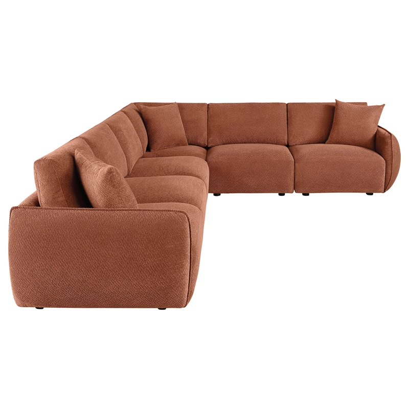Pemberly Row 6-piece Chenille Upholstered Modular Sectional Sofa in Coral