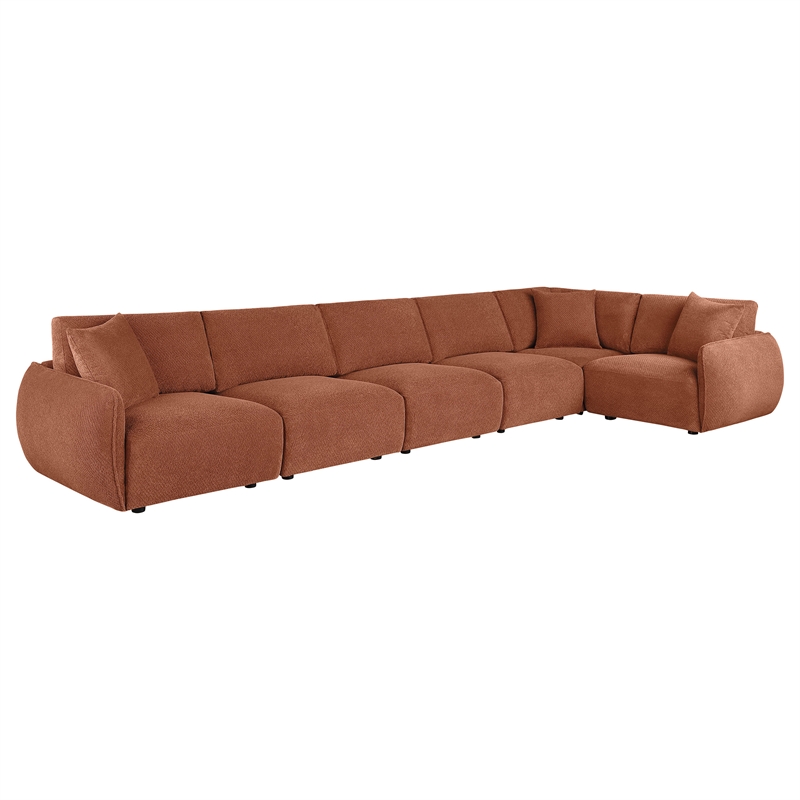 Pemberly Row 6-piece Chenille Upholstered Modular Sectional Sofa in Coral