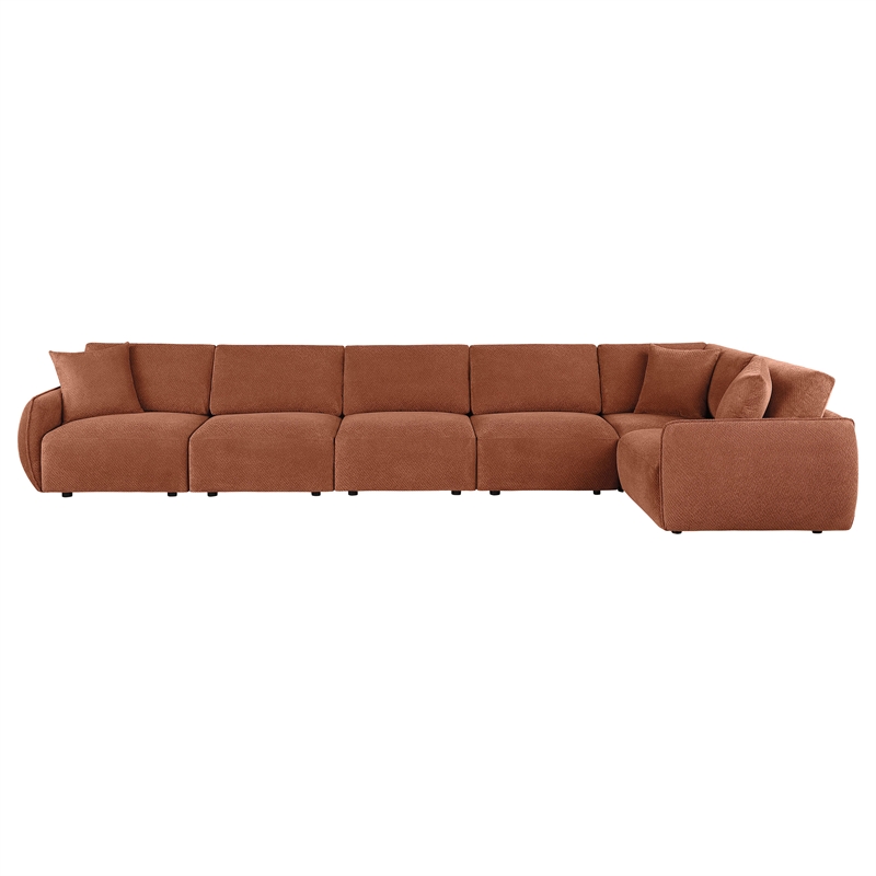 Pemberly Row 6-piece Chenille Upholstered Modular Sectional Sofa in Coral