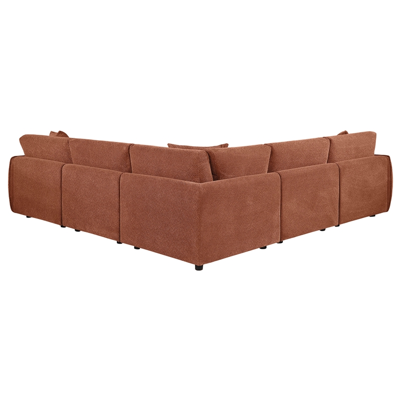 Pemberly Row 5-Piece Chenille Upholstered Modular Sectional Sofa in Coral