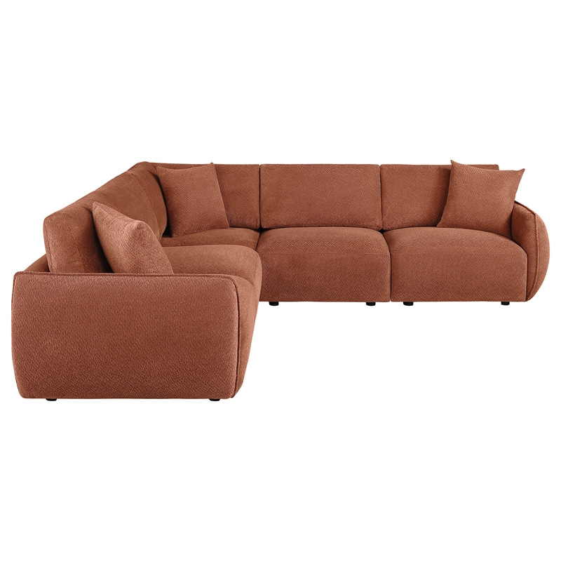 Pemberly Row 5-Piece Chenille Upholstered Modular Sectional Sofa in Coral
