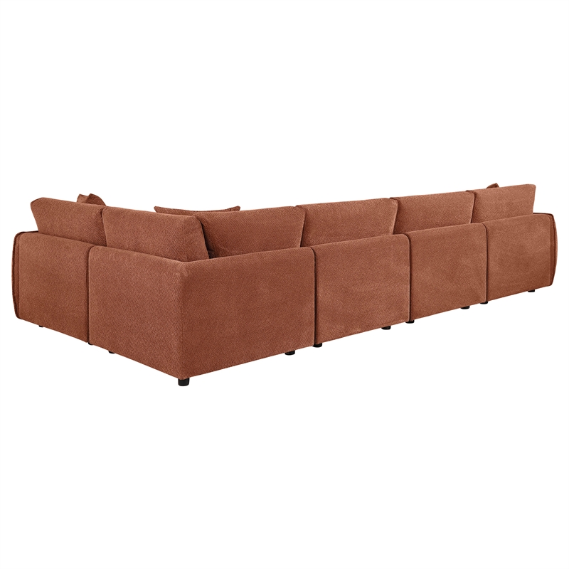 Pemberly Row 5-Piece Chenille Upholstered Modular Sectional Sofa in Coral