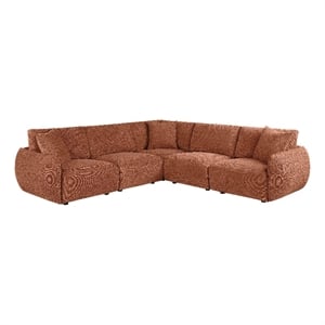 Pemberly Row 5-Piece Chenille Upholstered Modular Sectional Sofa in Coral