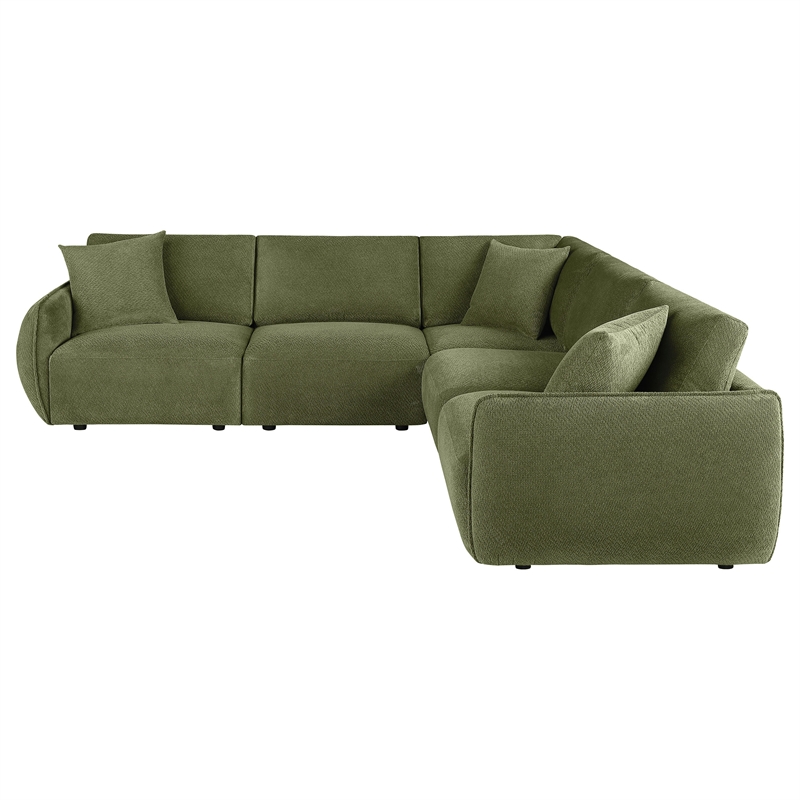 Pemberly Row 5-Piece Chenille Upholstered Modular Sectional Sofa in Green