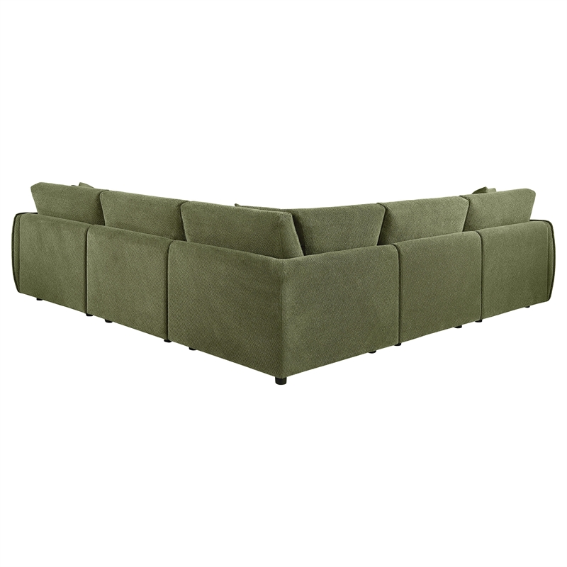 Pemberly Row 5-Piece Chenille Upholstered Modular Sectional Sofa in Green