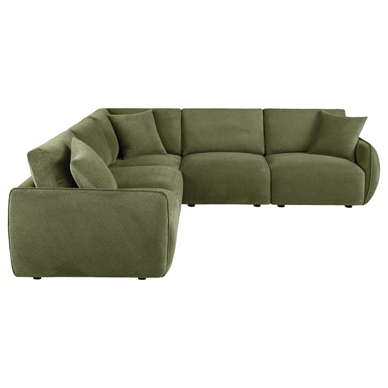 Pemberly Row 5-Piece Chenille Upholstered Modular Sectional Sofa in Green