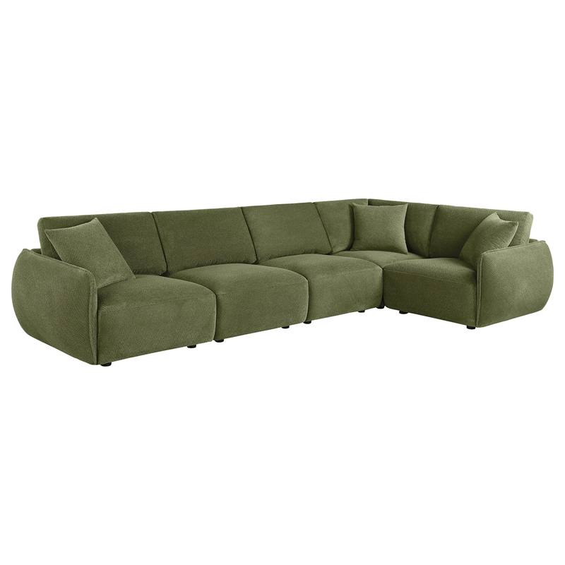 Pemberly Row 5-Piece Chenille Upholstered Modular Sectional Sofa in Green
