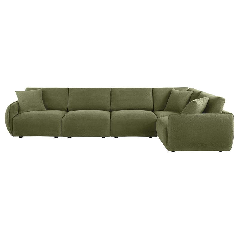 Pemberly Row 5-Piece Chenille Upholstered Modular Sectional Sofa in Green