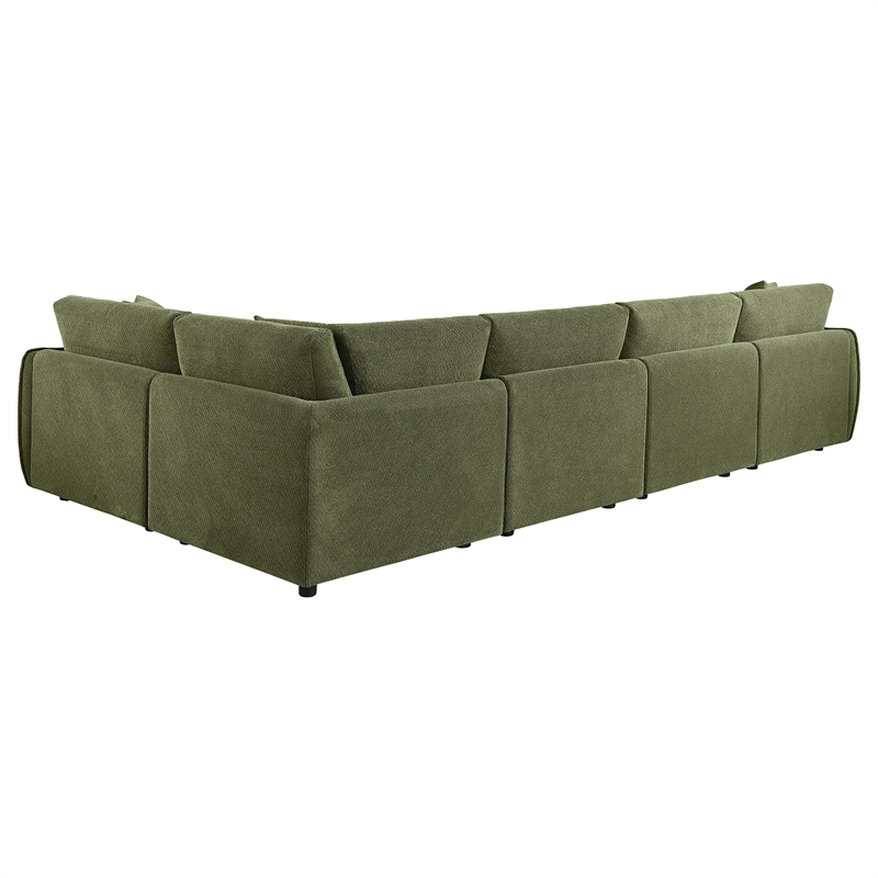 Pemberly Row 5-Piece Chenille Upholstered Modular Sectional Sofa in Green