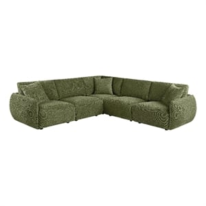 Pemberly Row 5-Piece Chenille Upholstered Modular Sectional Sofa in Green