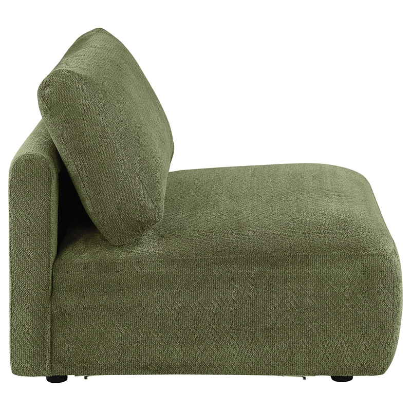 Pemberly Row Chenille Upholstered Modular Armless Chair in Green