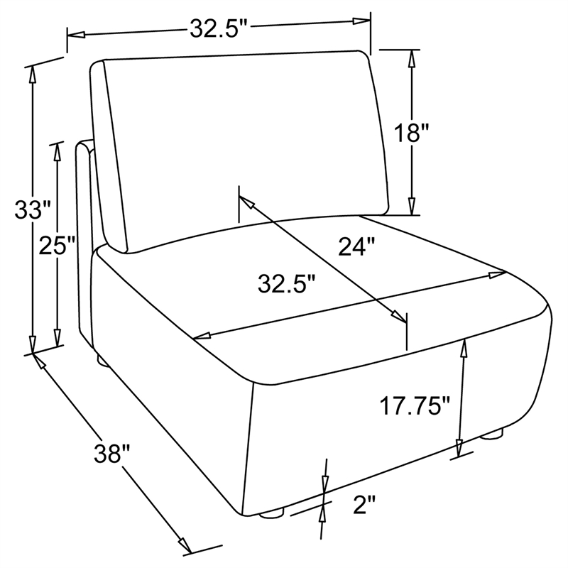 Pemberly Row Chenille Upholstered Modular Armless Chair in Coral
