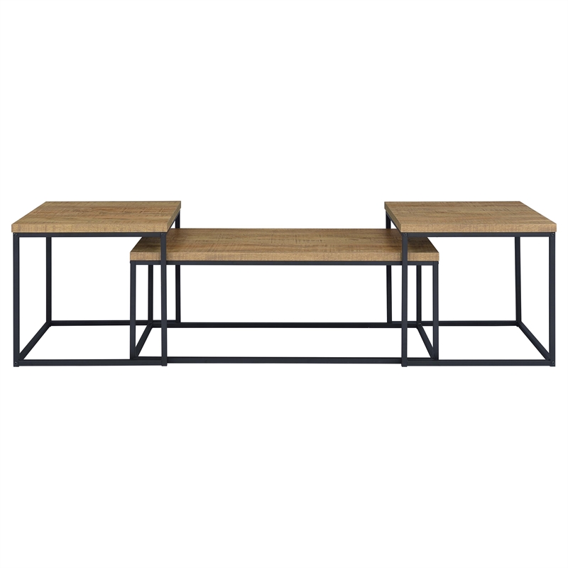 Pemberly Row 3-Piece Engineered Wood Coffee Table Set in Mango and Black