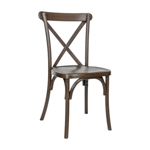 Pemberly Row Indoor/Outdoor Resin Cross Back Chair in Dark Brown