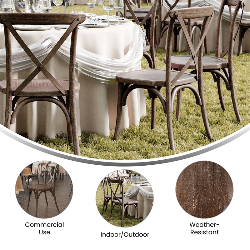 Pemberly Row Indoor/Outdoor Resin Cross Back Chair in Dark Brown
