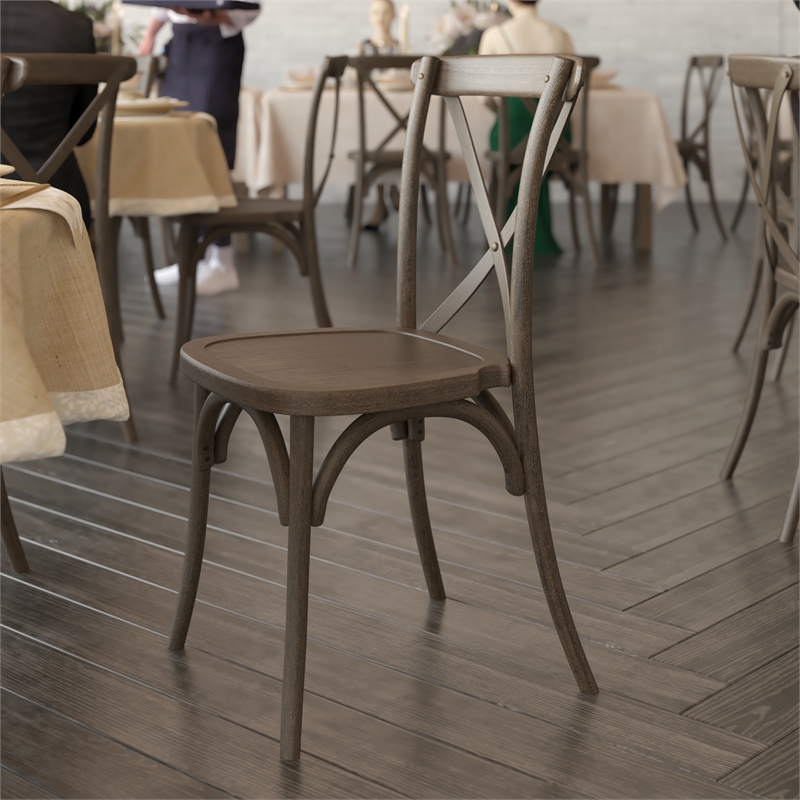 Pemberly Row Indoor/Outdoor Resin Cross Back Chair in Dark Brown