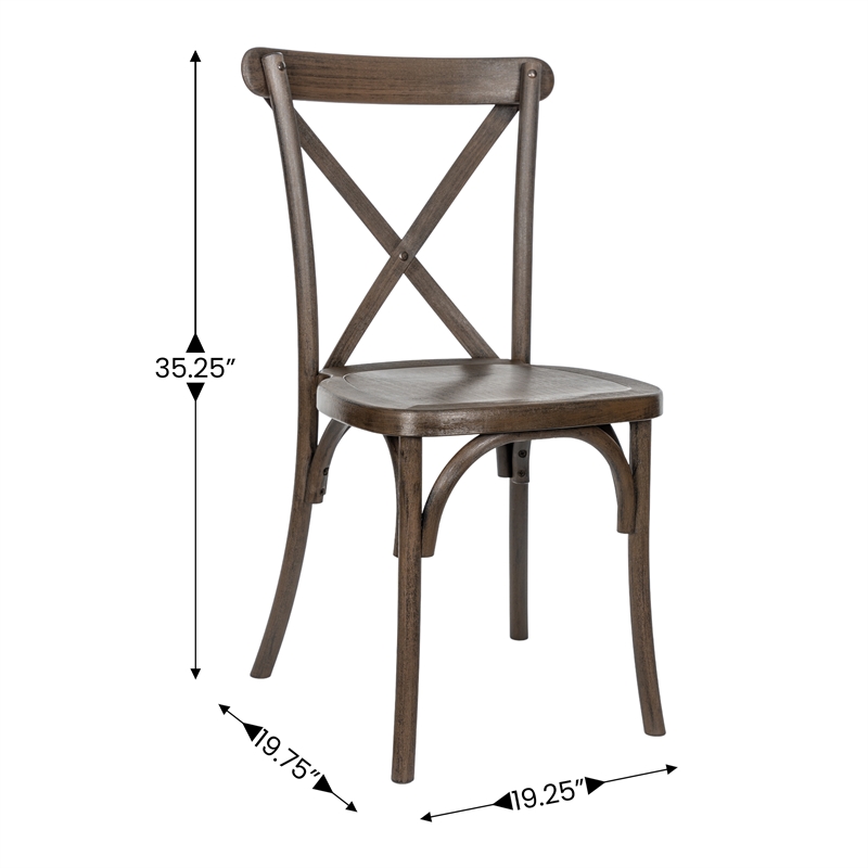 Pemberly Row Indoor/Outdoor Resin Cross Back Chair in Dark Brown
