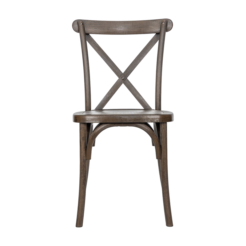 Pemberly Row Indoor/Outdoor Resin Cross Back Chair in Dark Brown