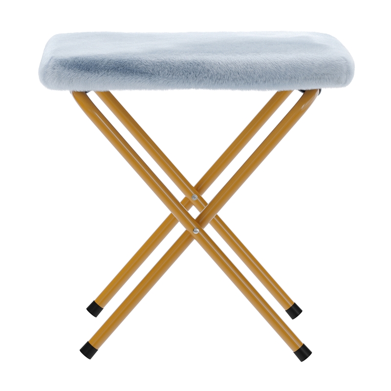 Pemberly Row Folding XL Faux Fur Saucer Chair with Ottoman in Aqua/Soft Gold