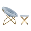 Pemberly Row Folding XL Faux Fur Saucer Chair with Ottoman in Aqua/Soft Gold