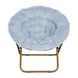 Pemberly Row Folding XL Faux Fur Saucer Chair with Ottoman in Aqua/Soft Gold