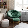 Pemberly Row Folding XL Faux Fur Saucer Chair with Ottoman in Emerald/Soft Gold