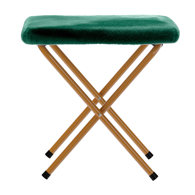 Pemberly Row Folding XL Faux Fur Saucer Chair with Ottoman in Emerald/Soft Gold