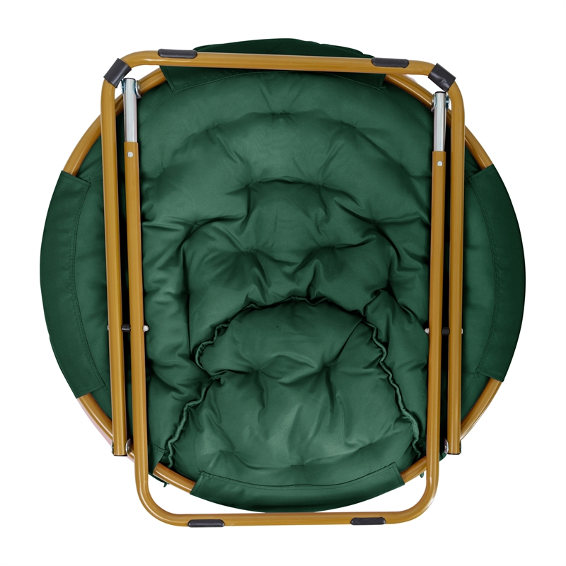 Pemberly Row Folding XL Faux Fur Saucer Chair with Ottoman in Emerald/Soft Gold