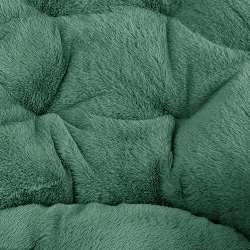 Pemberly Row Folding XL Faux Fur Saucer Chair with Ottoman in Emerald/Soft Gold