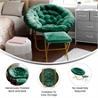 Pemberly Row Folding XL Faux Fur Saucer Chair with Ottoman in Emerald/Soft Gold