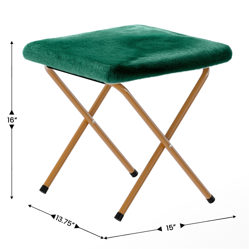 Pemberly Row Folding XL Faux Fur Saucer Chair with Ottoman in Emerald/Soft Gold
