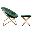 Pemberly Row Folding XL Faux Fur Saucer Chair with Ottoman in Emerald/Soft Gold