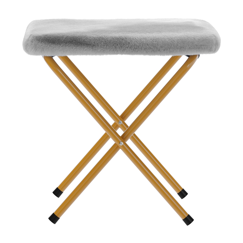 Pemberly Row Folding XL Faux Fur Saucer Chair with Ottoman in Gray/Soft Gold