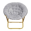 Pemberly Row Folding XL Faux Fur Saucer Chair with Ottoman in Gray/Soft Gold
